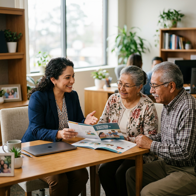 Alely Medrano helping a local senior understand their Medicare options